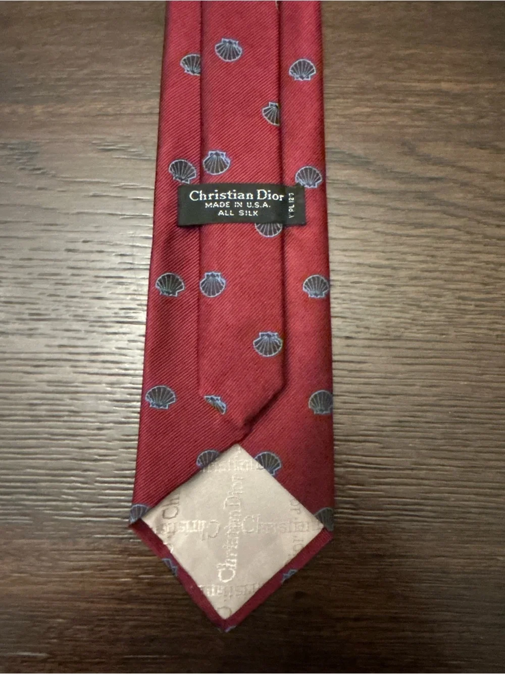 Vintage Christian Dior Shell Print Silk Necktie Red USA Made Designer Tie
